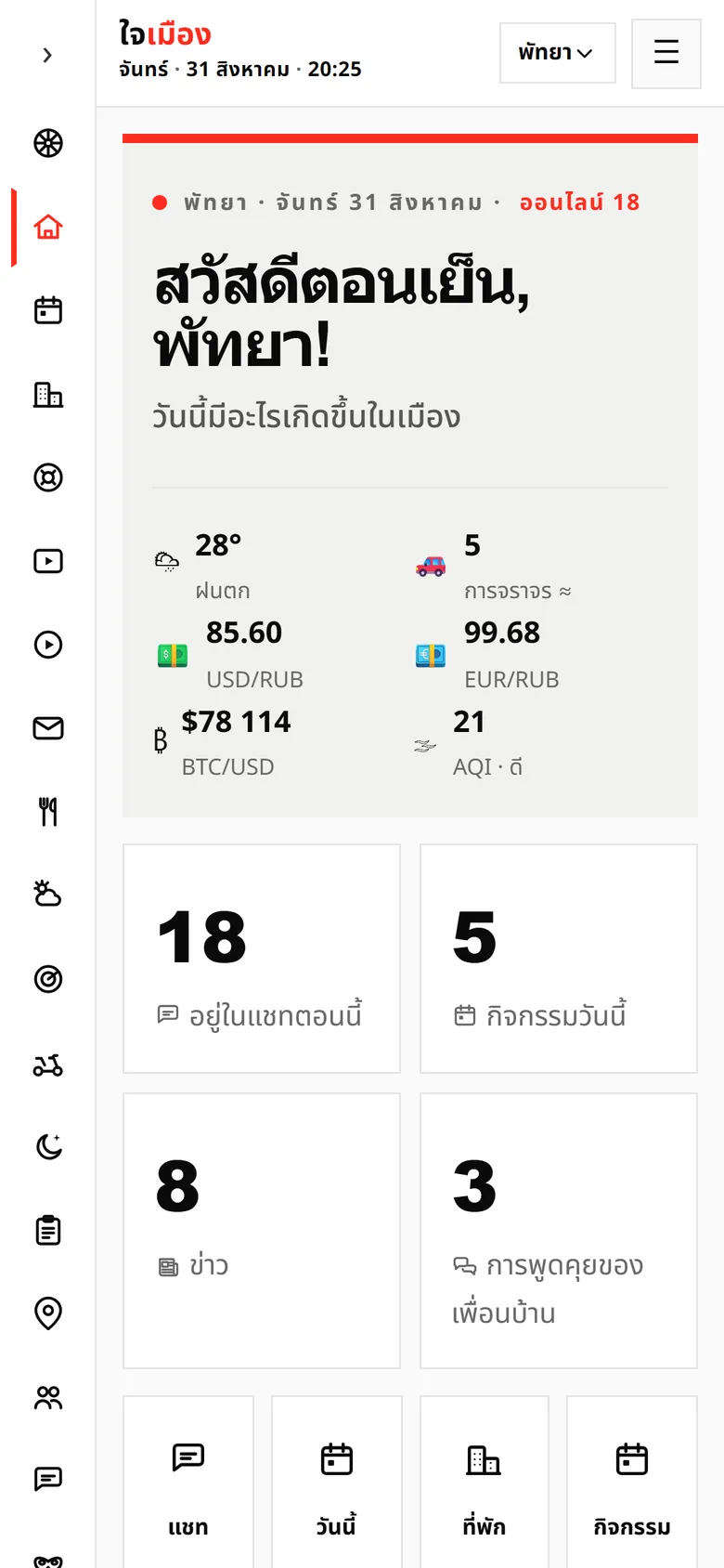 หน้าเมืองพัทยา: อากาศ อัตราแลกเปลี่ยน และตัวเลขของแต่ละหมวด